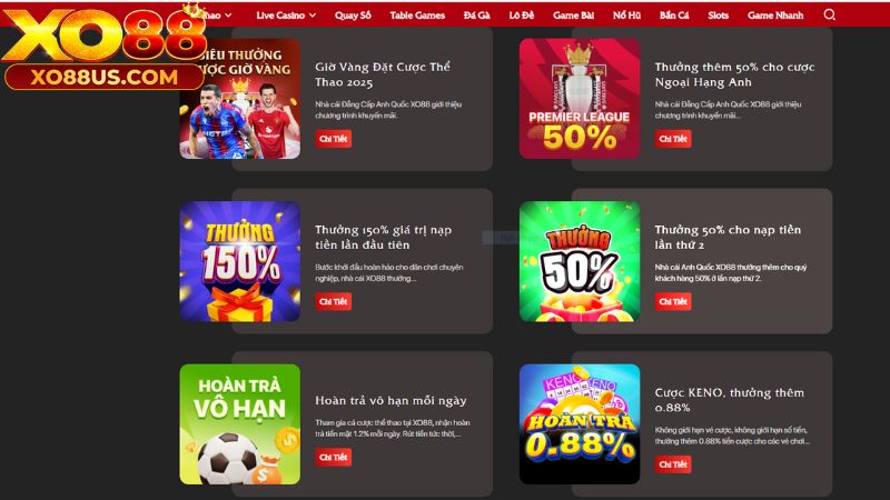 XO88 nhà cái triển khai nhiều khuyến mãi hấp dẫn cho thành viên cũ, mới.