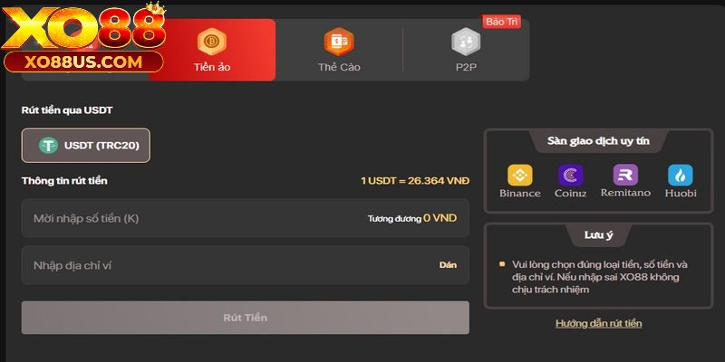 Rút tiền Xo88 bằng tài khoản tiền ảo cực tiện lợi Rút tiền Xo88 bằng tài khoản tiền ảo cực tiện lợi